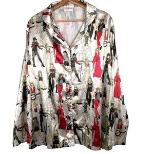 Taylor Swift Pajama Top Shirt Women Large Satin Long Sleeve Red Era Swiftie